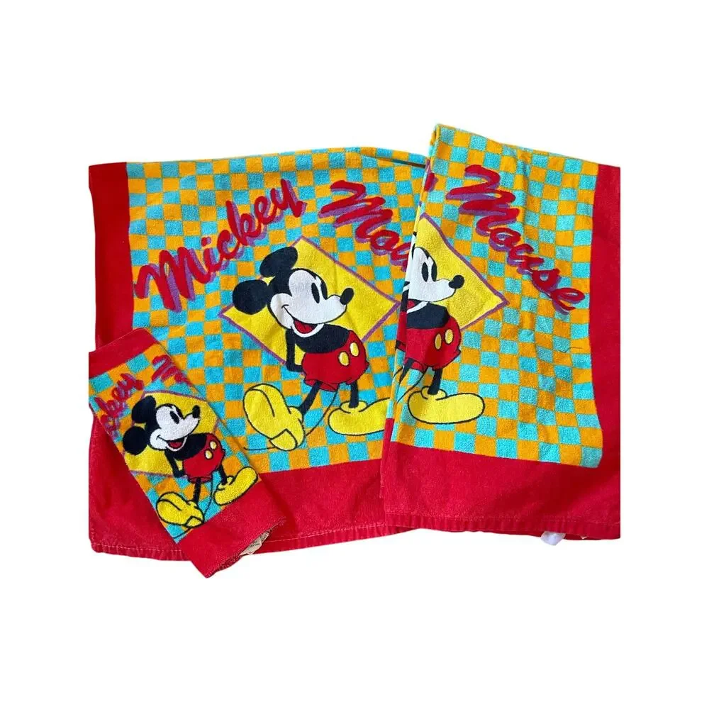 Vintage Mickey Mouse Terry Bath Towel Set by Franco‎ for Walt Disney Co 80s